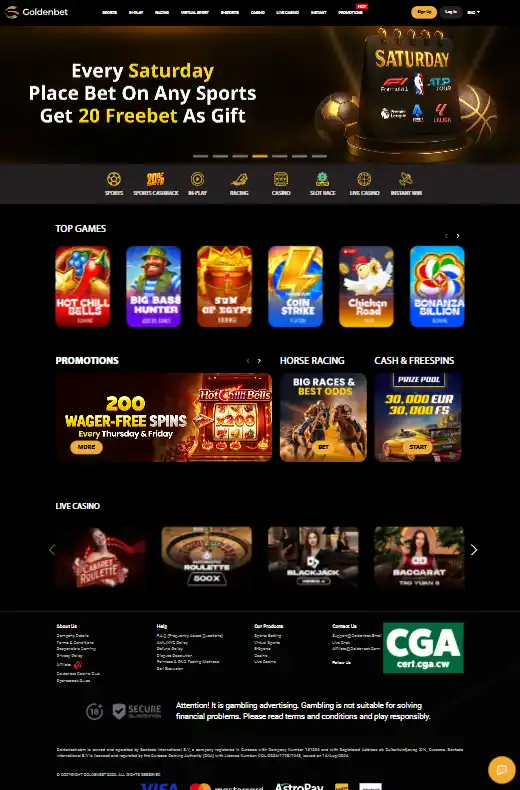 Goldenbet official website displayed on a current mobile viewport